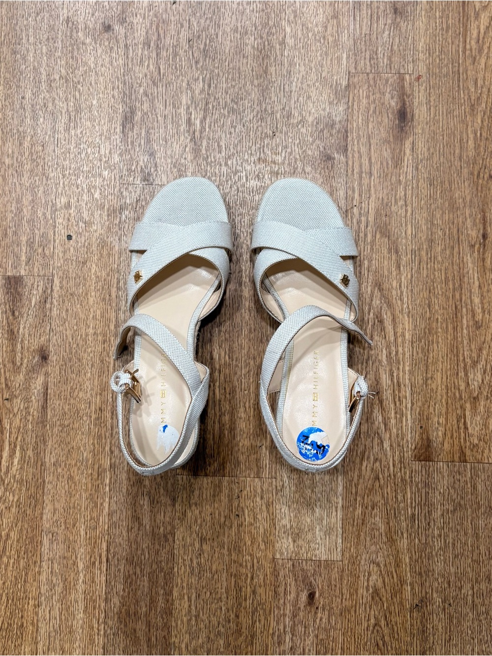 Tommy Hilfiger Beige Cross-Strap Wedge Sandals